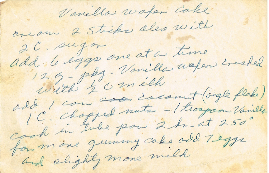 Vanilla Wafer Cake Recipe Card